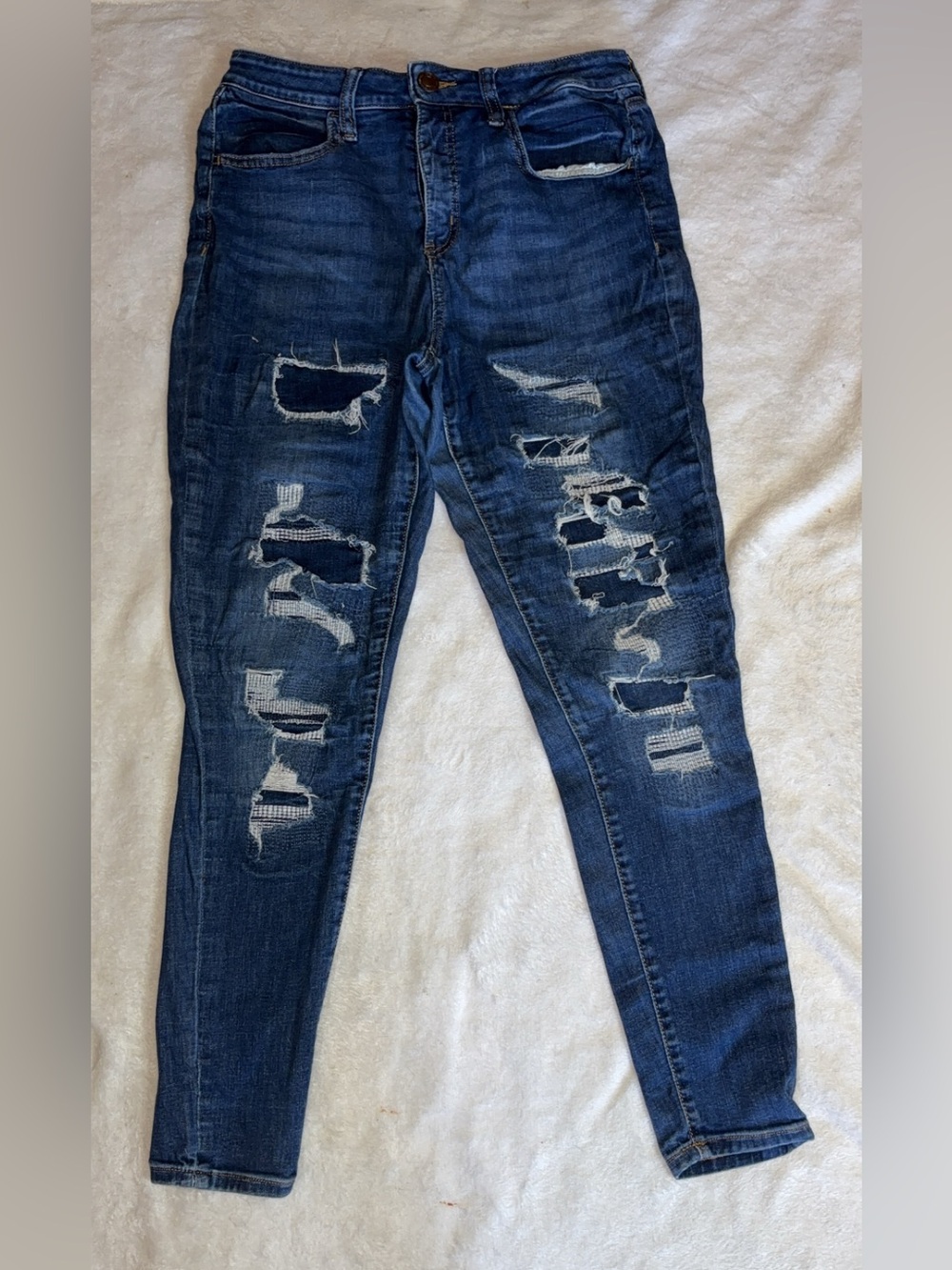 SOL Women's Distressed Dark Blue Skinny Jeans curvy Jeggings high rise 11/30w